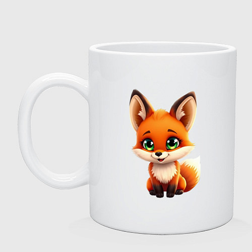 Кружка Пушистая радость: Лисёнок в мультяшном стиле / Белый – фото 1