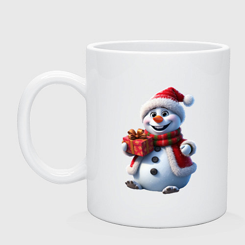 Кружка Новогодний снеговик в красной шапке / Белый – фото 1