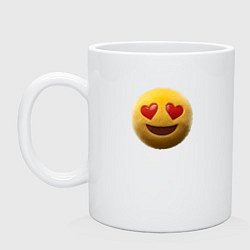 Кружка керамическая Пушистый смайлик с сердечками в глазах, цвет: белый