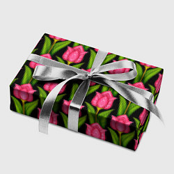 Бумага для упаковки Красные тюльпаны на черном фоне, цвет: 3D-принт — фото 2