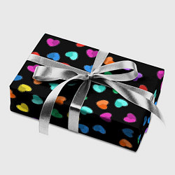 Бумага для упаковки Сердечки разноцветные на черном, цвет: 3D-принт — фото 2