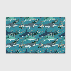 Бумага для упаковки Ныряльщики и акулы - паттерн, цвет: 3D-принт