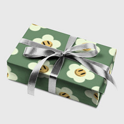 Бумага для упаковки Цветочки-смайлики: темно-зеленый паттерн, цвет: 3D-принт — фото 2