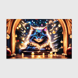 Бумага для упаковки Кот с гирляндой среди новогодних украшений, цвет: 3D-принт