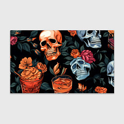 Бумага для упаковки Кусты черепов с розами и пионами, цвет: 3D-принт