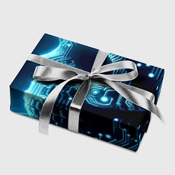 Бумага для упаковки Cyber neon skull - ai art с дорожками на плате, цвет: 3D-принт — фото 2