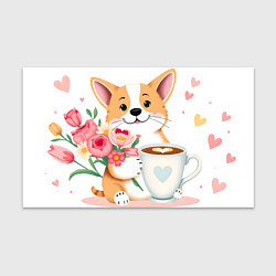 Бумага для упаковки Поздравляющий корги с цветами, цвет: 3D-принт