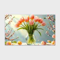 Бумага для упаковки Нежно-розовые тюльпаны в лучах весны