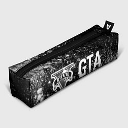 Пенал для ручек GTA glitch на темном фоне: надпись и символ, цвет: 3D-принт