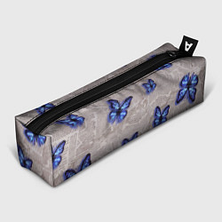 Пенал для ручек Газетные обрывки и синие бабочки, цвет: 3D-принт