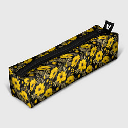 Пенал для ручек Желтые цветы на черном фоне паттерн, цвет: 3D-принт