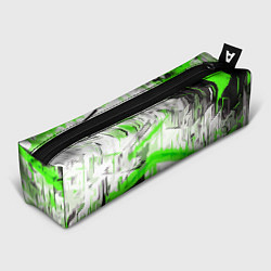 Пенал для ручек Бело-зелёная абстракция на чёрном фоне, цвет: 3D-принт