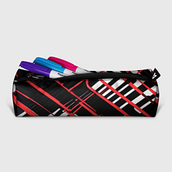 Пенал для ручек Красно-белые линии на чёрном фоне, цвет: 3D-принт — фото 2