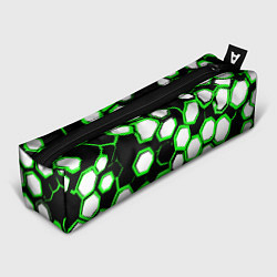 Пенал для ручек Бело-зелёные шестиугольники на чёрном фоне, цвет: 3D-принт