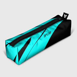 Пенал для ручек Sport неоновый голубой с чёрным, цвет: 3D-принт