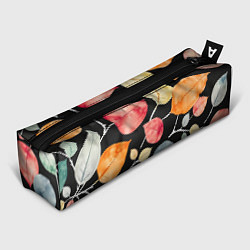 Пенал для ручек Разноцветные акварельные листья на чёрном, AI, цвет: 3D-принт