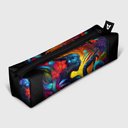 Пенал Грациозная пантера среди тропических цветов