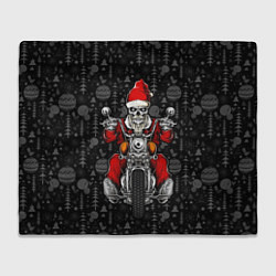 Плед флисовый Santa skeleton on a motorcycle, цвет: 3D-велсофт