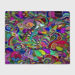 Плед флисовый Дудлы узор разноцветный хиппи, цвет: 3D-велсофт