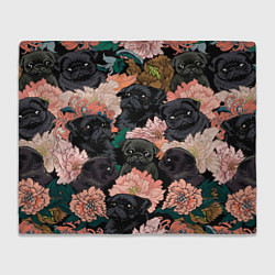 Плед флисовый Мопсы и Цветы, цвет: 3D-велсофт