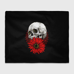 Плед Череп и Красный Цветок Skull