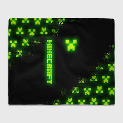 Плед флисовый MINECRAFT NEON LOGO CREEPER, цвет: 3D-велсофт