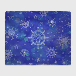 Плед Белые простые снежинки на синем фоне