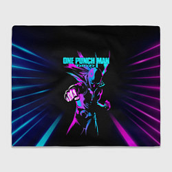 Плед флисовый Неоновый Сайтама One Punch-Man, цвет: 3D-велсофт