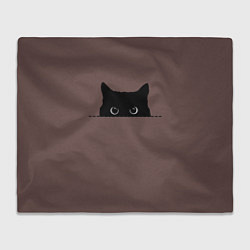 Плед флисовый Черная кошка выглядывает из укрытия, цвет: 3D-велсофт