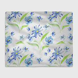 Плед флисовый Цветы Синие Нарисованные Карандашами, цвет: 3D-велсофт