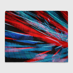 Плед флисовый Неоновые прерывающиеся линии - Красный и голубой, цвет: 3D-велсофт