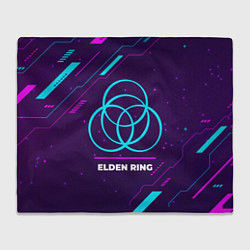 Плед флисовый Символ Elden Ring в неоновых цветах на темном фоне, цвет: 3D-велсофт