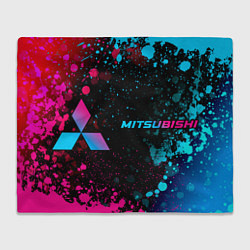 Плед флисовый Mitsubishi - neon gradient: надпись и символ, цвет: 3D-велсофт