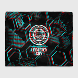 Плед флисовый Leicester City FC в стиле glitch на темном фоне, цвет: 3D-велсофт