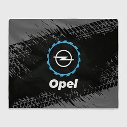 Плед флисовый Opel в стиле Top Gear со следами шин на фоне, цвет: 3D-велсофт