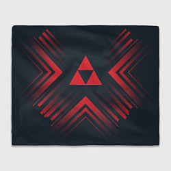Плед флисовый Красный символ Zelda на темном фоне со стрелками, цвет: 3D-велсофт