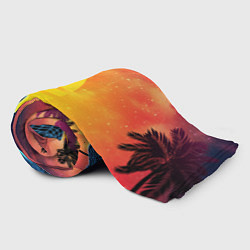Плед флисовый Тропический остров на закате ретро иллюстрация, цвет: 3D-велсофт — фото 2