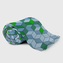 Плед флисовый Зелёные и серые абстрактные кубы с оптической иллю, цвет: 3D-велсофт — фото 2