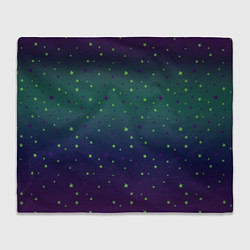 Плед флисовый Неоновые зеленые и сиреневые звезды на темно зелен, цвет: 3D-велсофт