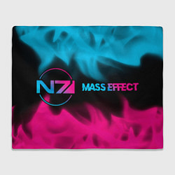 Плед флисовый Mass Effect - neon gradient: надпись и символ, цвет: 3D-велсофт