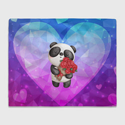 Плед флисовый Панда с букетом цветов, цвет: 3D-велсофт