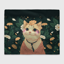 Плед флисовый Смущённый мемный котик, цвет: 3D-велсофт