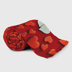 Плед флисовый Красные сердца на красном фоне, цвет: 3D-велсофт — фото 2