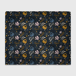 Плед флисовый Растительный паттерн с котиками, цвет: 3D-велсофт