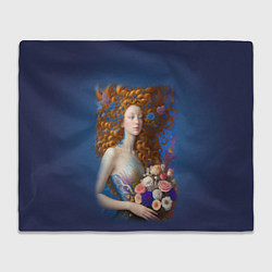 Плед флисовый Русалка в стиле Ренессанса с цветами, цвет: 3D-велсофт