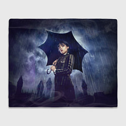 Плед флисовый Уэнсдей Аддамс с зонтом, цвет: 3D-велсофт