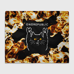 Плед флисовый OneRepublic рок кот и огонь, цвет: 3D-велсофт