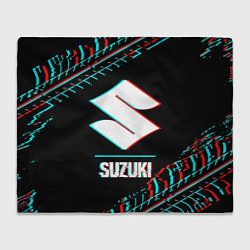 Плед флисовый Значок Suzuki в стиле glitch на темном фоне, цвет: 3D-велсофт