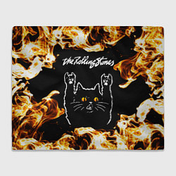 Плед флисовый Rolling Stones рок кот и огонь, цвет: 3D-велсофт