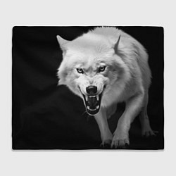 Плед флисовый Агрессивный белый волк, цвет: 3D-велсофт
